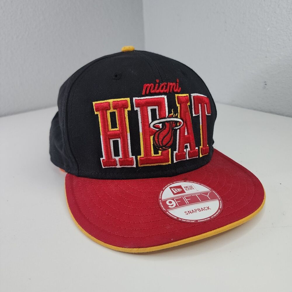 Miami Heat New Era 9FIFTY Snapback Hat Black Red Yellow NBA Hardwood Classics OS
